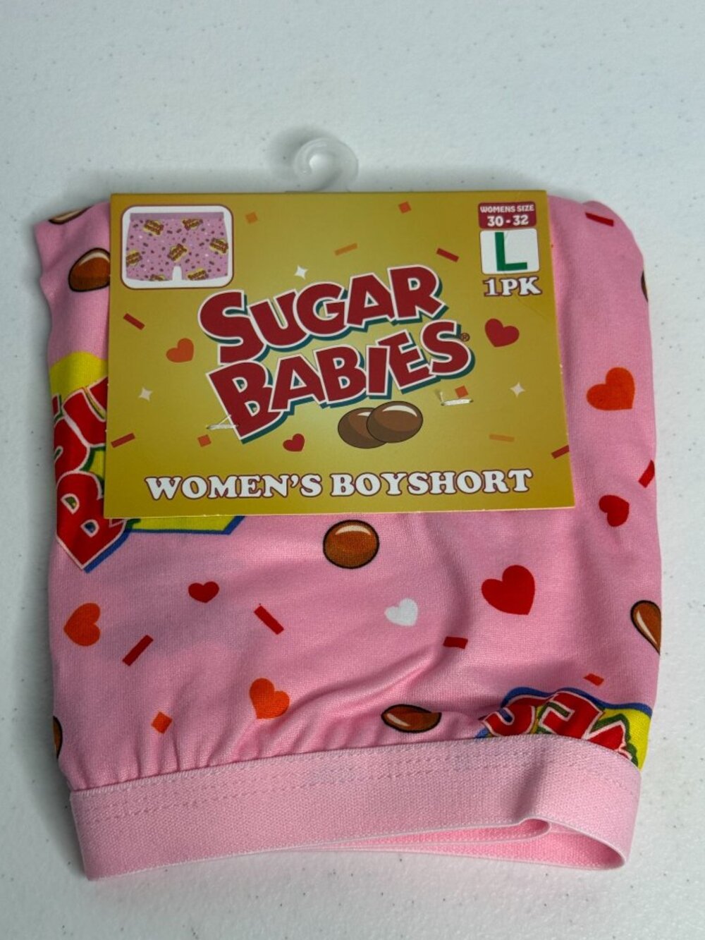 Sugar Babies Womens Boyshorts L Pink Candy Hearts Novelty Y2K Coquette